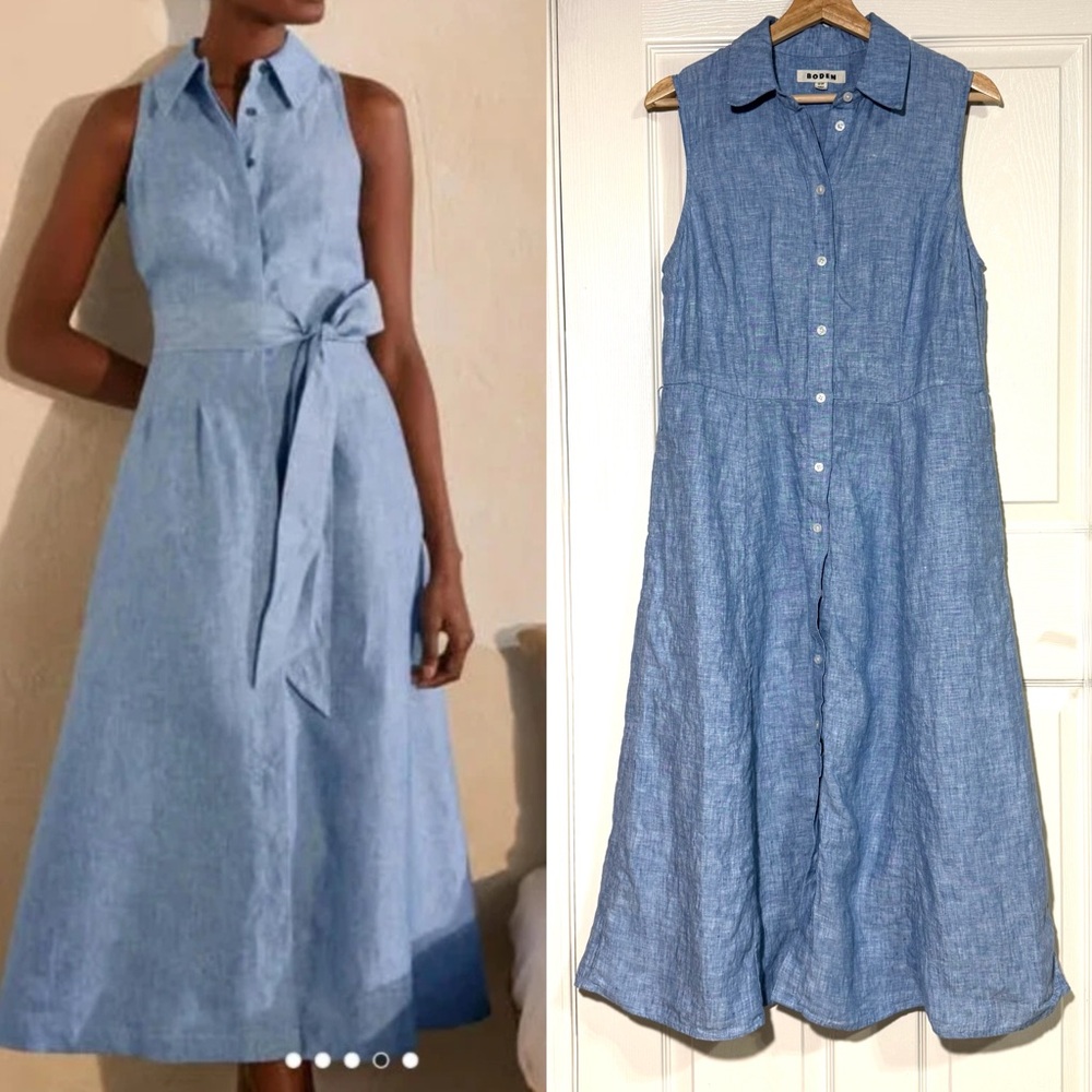 Boden Light Blue Sleeveless Midi Shirt Dress - Picture 1 of 13